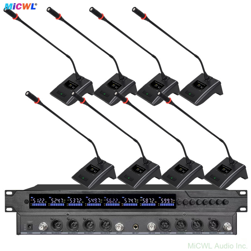 MiCWL M500 8 Channel UHF Digital Wireless Microphone System 8 Table Conference Handheld Headset Lavalier Mics 500MHz Frequency-590MHz
